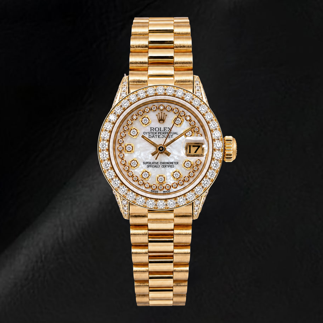 Rolex Datejust 6917 26mm White Mother of Pearl String Diamond Dial Yellow Gold Watch