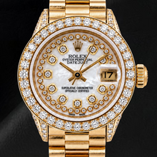 Rolex Datejust 6917 26mm White Mother of Pearl String Diamond Dial Yellow Gold Watch
