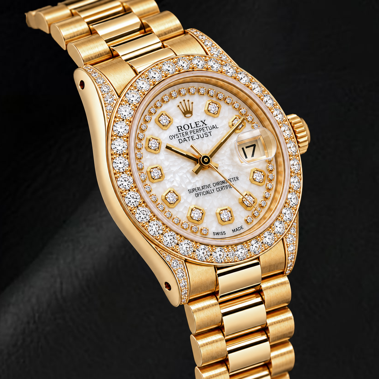 Rolex Datejust 6917 26mm White Mother of Pearl String Diamond Dial Yellow Gold Watch