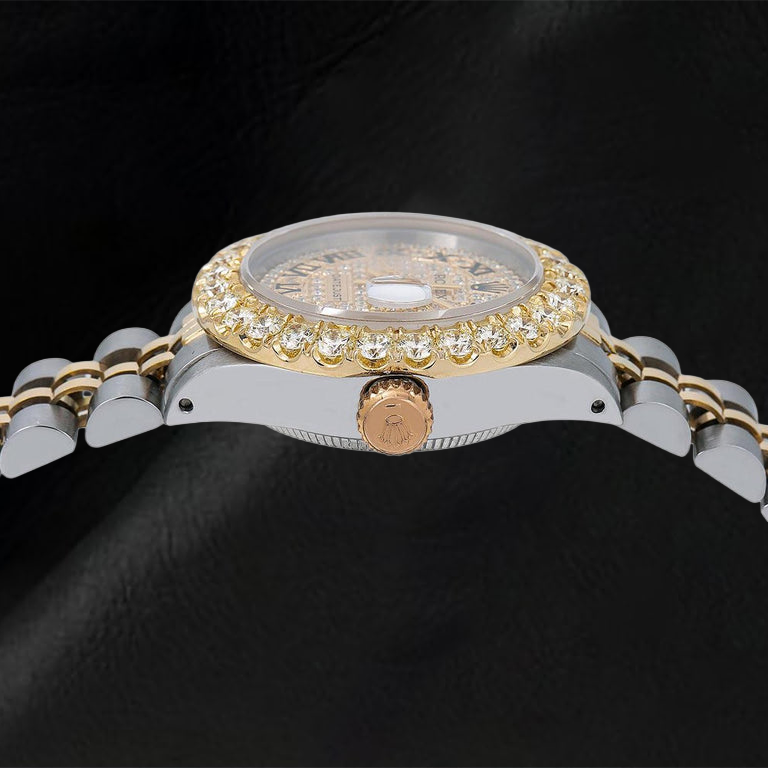 Rolex Datejust 69173 26mm Paved Diamond Roman Dial Two Tone Jubilee Bracelet Watch