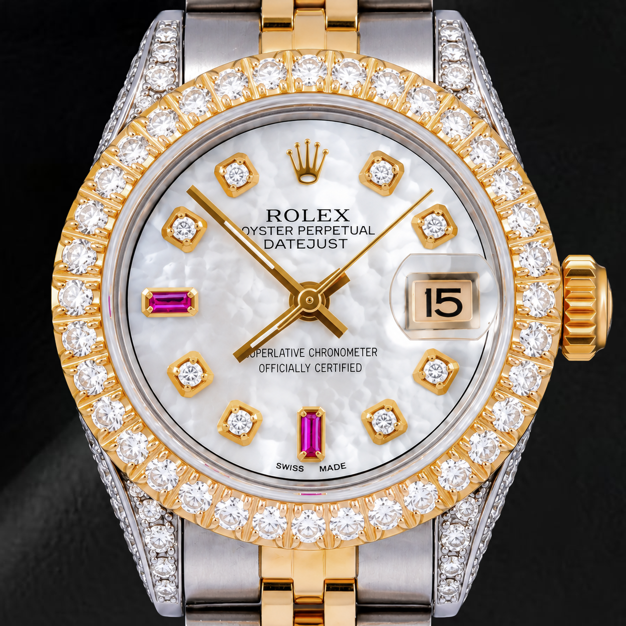 Rolex Datejust 69173 26mm White Mother of Pearl Diamond Dial Two Tone Watch