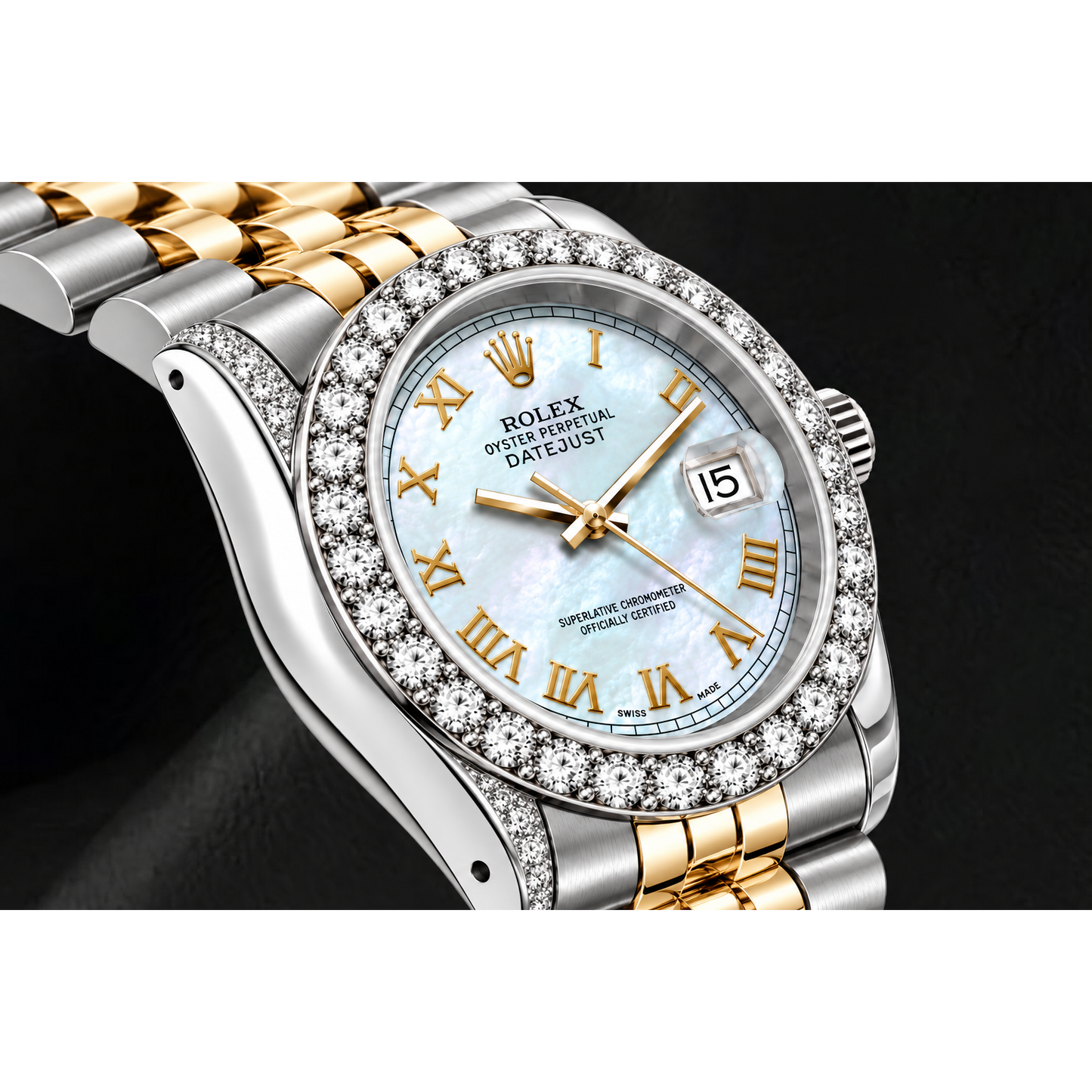 Rolex Datejust 69173 26mm White Mother of Pearl Roman Dial Two Tone Jubilee Bracelet Watch