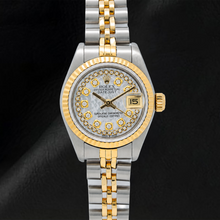 Rolex Datejust 69173 26mm White Mother of Pearl String Diamond Dial Two Tone Jubilee Bracelet Watch