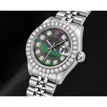 Rolex Datejust 69174 26mm Black Mother of Pearl Diamond Dial Stainless Steel Watch
