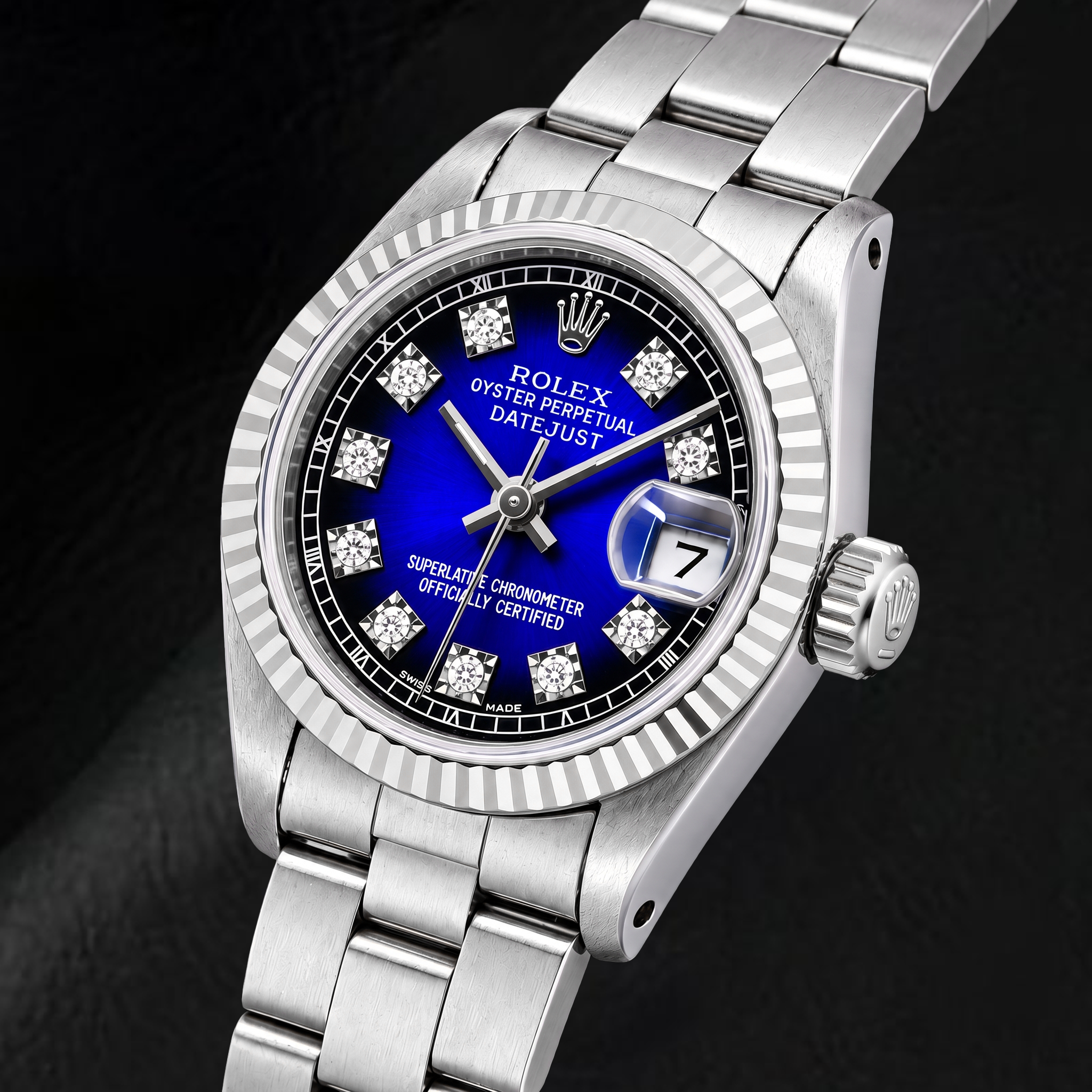Rolex Datejust 69174 26mm Blue Factory Diamond Dial Stainless Steel Watch