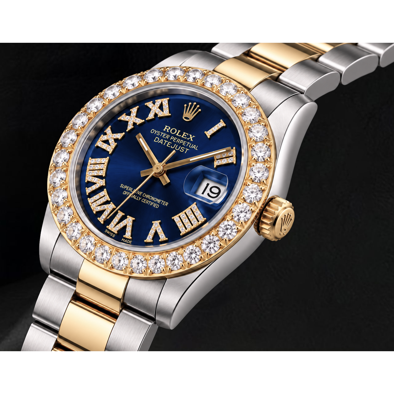 Rolex Datejust II 116333 41mm Blue Roman Diamond Dial Two Tone Watch