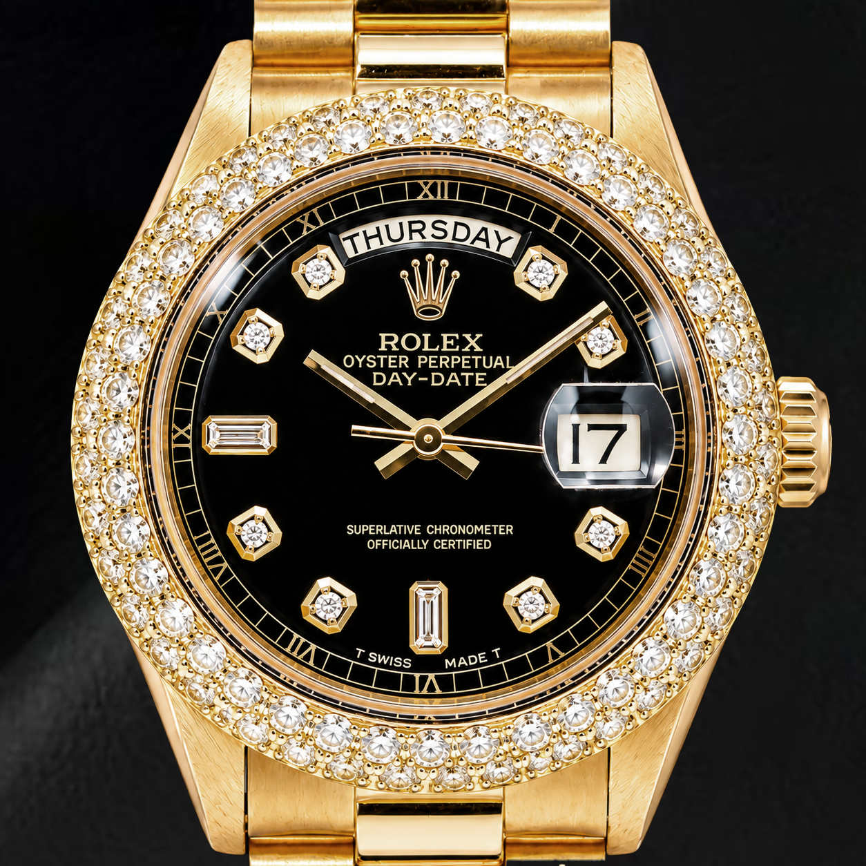Rolex Day-Date 1803 36mm Black Diamond Dial Yellow Gold Watch