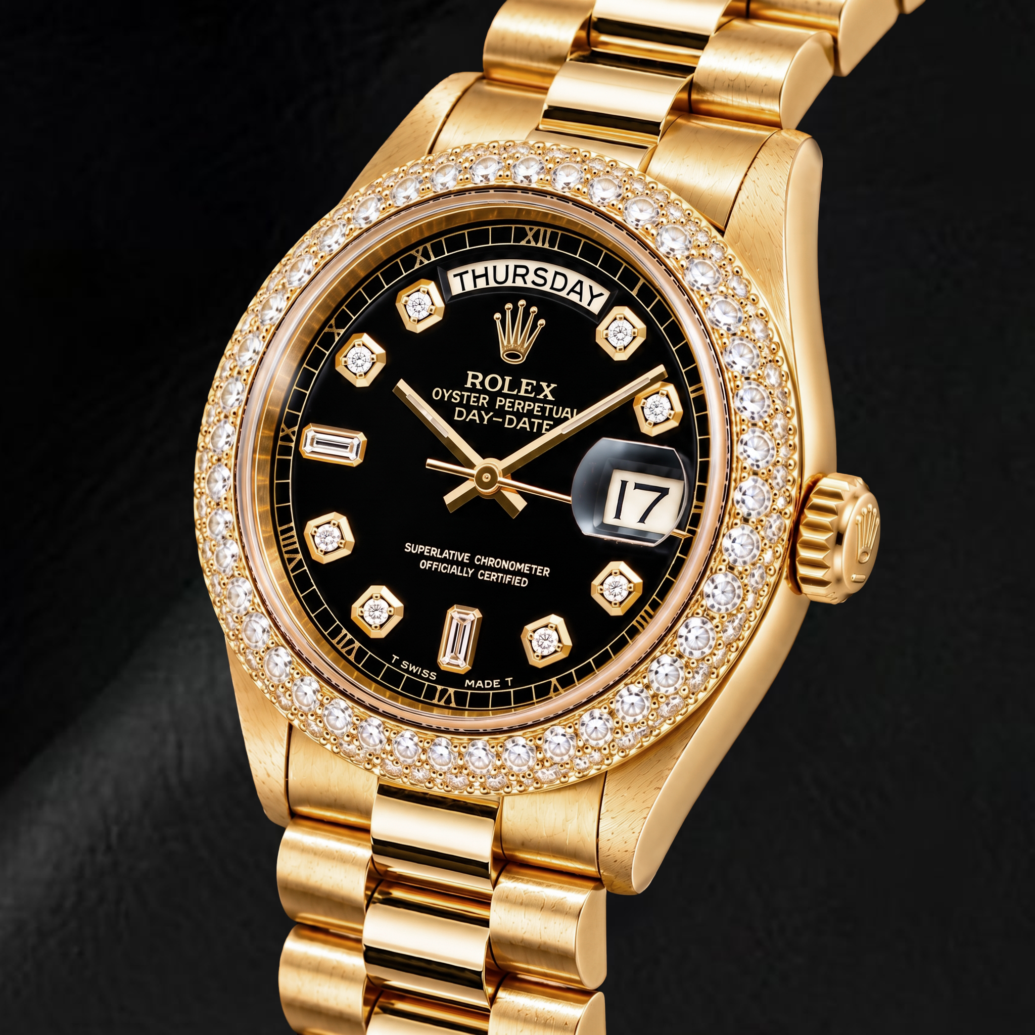 Rolex Day-Date 1803 36mm Black Diamond Dial Yellow Gold Watch
