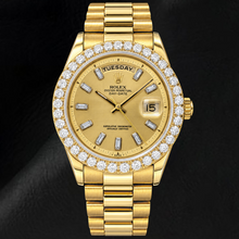 Rolex Day-Date 1803 36mm Champagne Linen Baguette Diamond Dial Yellow Gold Watch