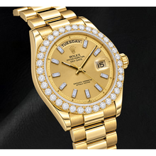 Rolex Day-Date 1803 36mm Champagne Linen Baguette Diamond Dial Yellow Gold Watch
