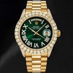 Rolex Day-Date 18038 36mm Green Roman Diamond Dial Yellow Gold Watch