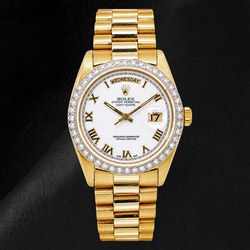 Rolex Day-Date 18038 36mm White Roman Dial Yellow Gold Watch