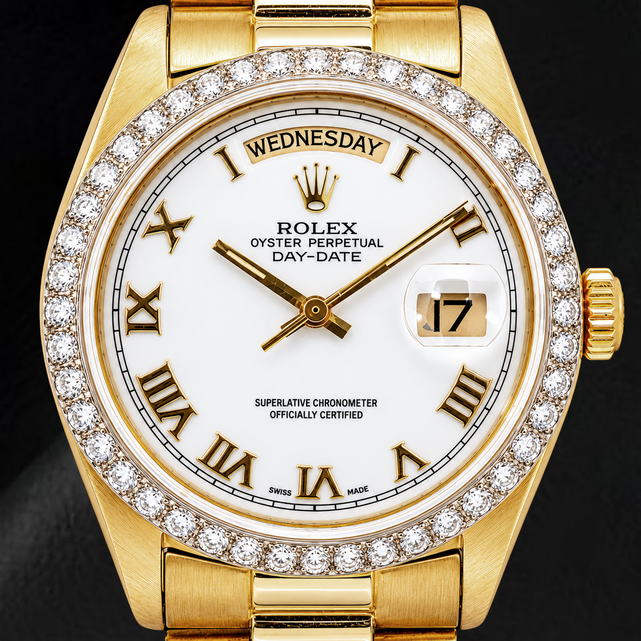 Rolex Day-Date 18038 36mm White Roman Dial Yellow Gold Watch