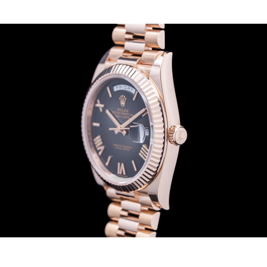 Rolex Day Date 228235 40mm Black Roman Dial Rose Gold Watch