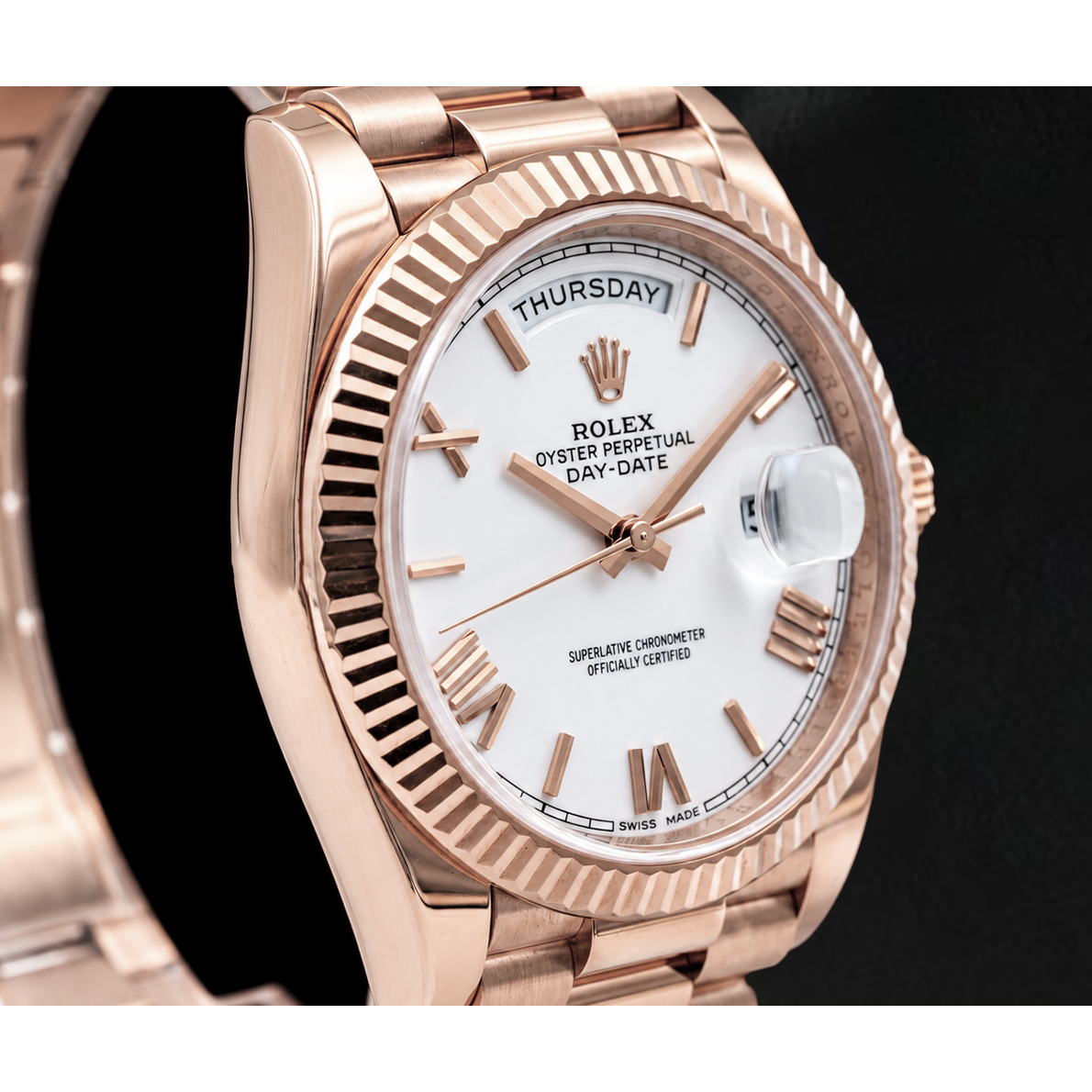 Rolex Day Date 228235 40mm White Roman Dial Rose Gold Watch