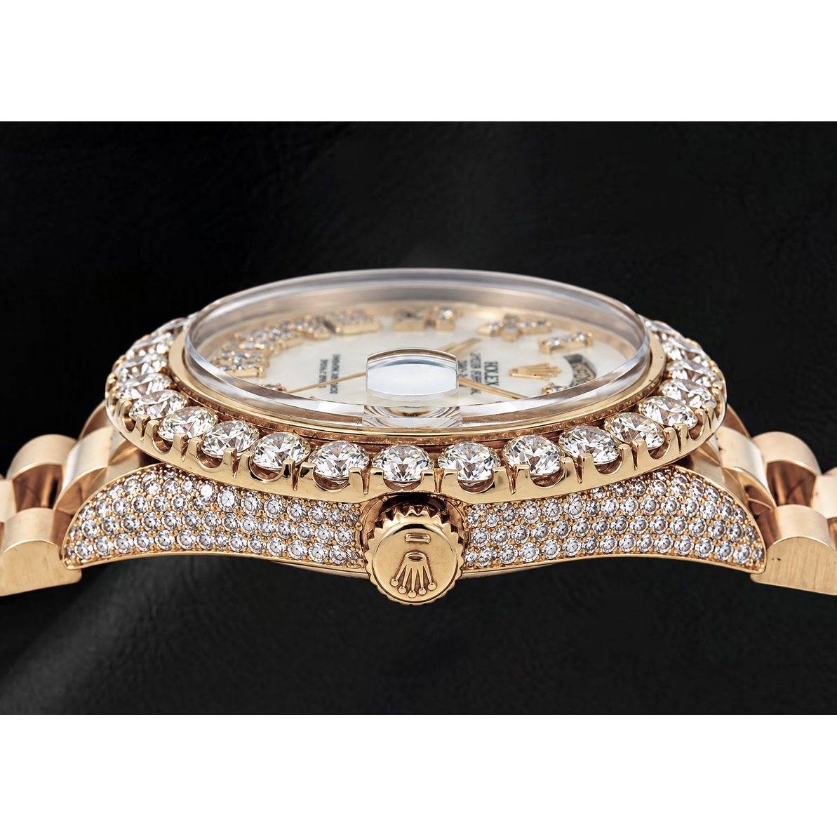 Rolex Day Date 36mm 1803 White Mother of Pearl Roman Diamond Dial Watch Yellow Gold