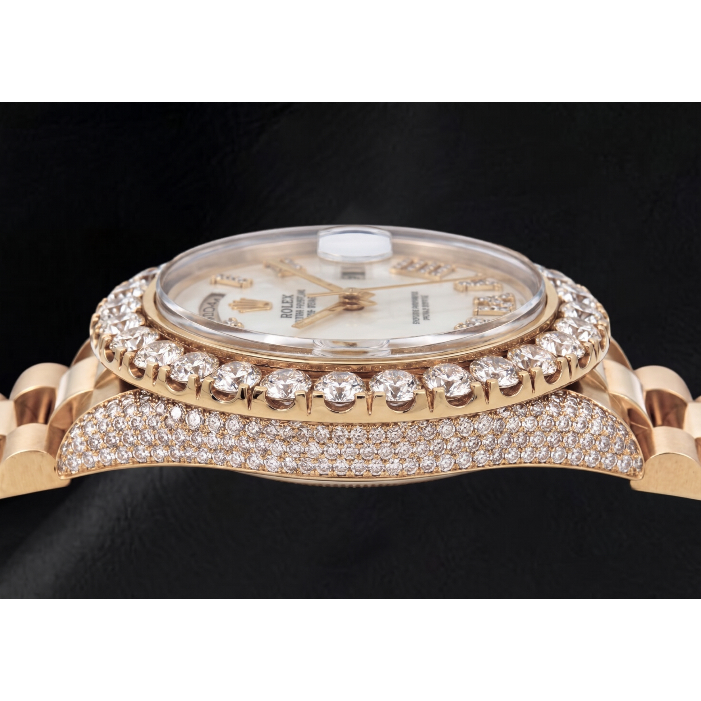 Rolex Day Date 36mm 1803 White Mother of Pearl Roman Diamond Dial Watch Yellow Gold