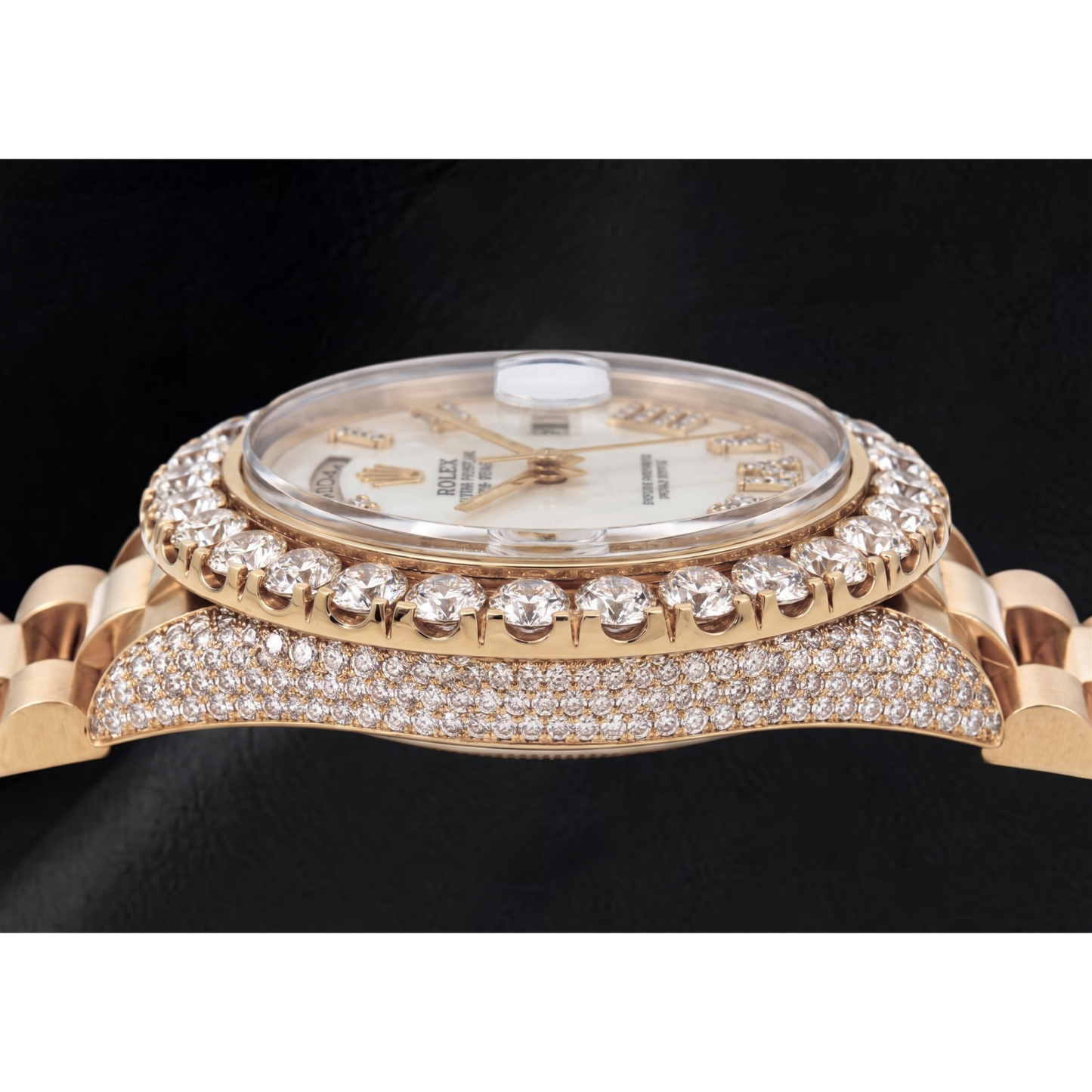 Rolex Day Date 36mm 1803 White Mother of Pearl Roman Diamond Dial Watch Yellow Gold
