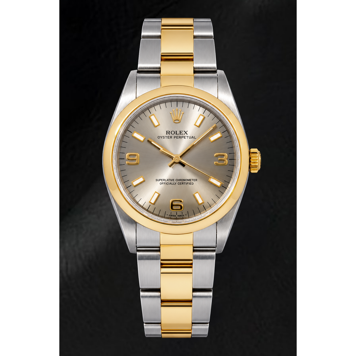 Rolex Oyster Perpetual 14203 34mm Gray Luminous Arabic Dial Two Tone Watch