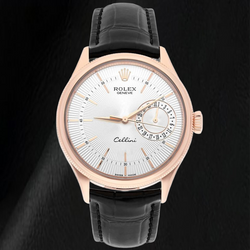 Rolex Oyster Perpetual 50515 39mm Silver Stick Dial Black Leather Strap Rose Gold Watch