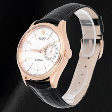 Rolex Oyster Perpetual 50515 39mm Silver Stick Dial Black Leather Strap Rose Gold Watch