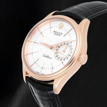 Rolex Oyster Perpetual 50515 39mm Silver Stick Dial Black Leather Strap Rose Gold Watch