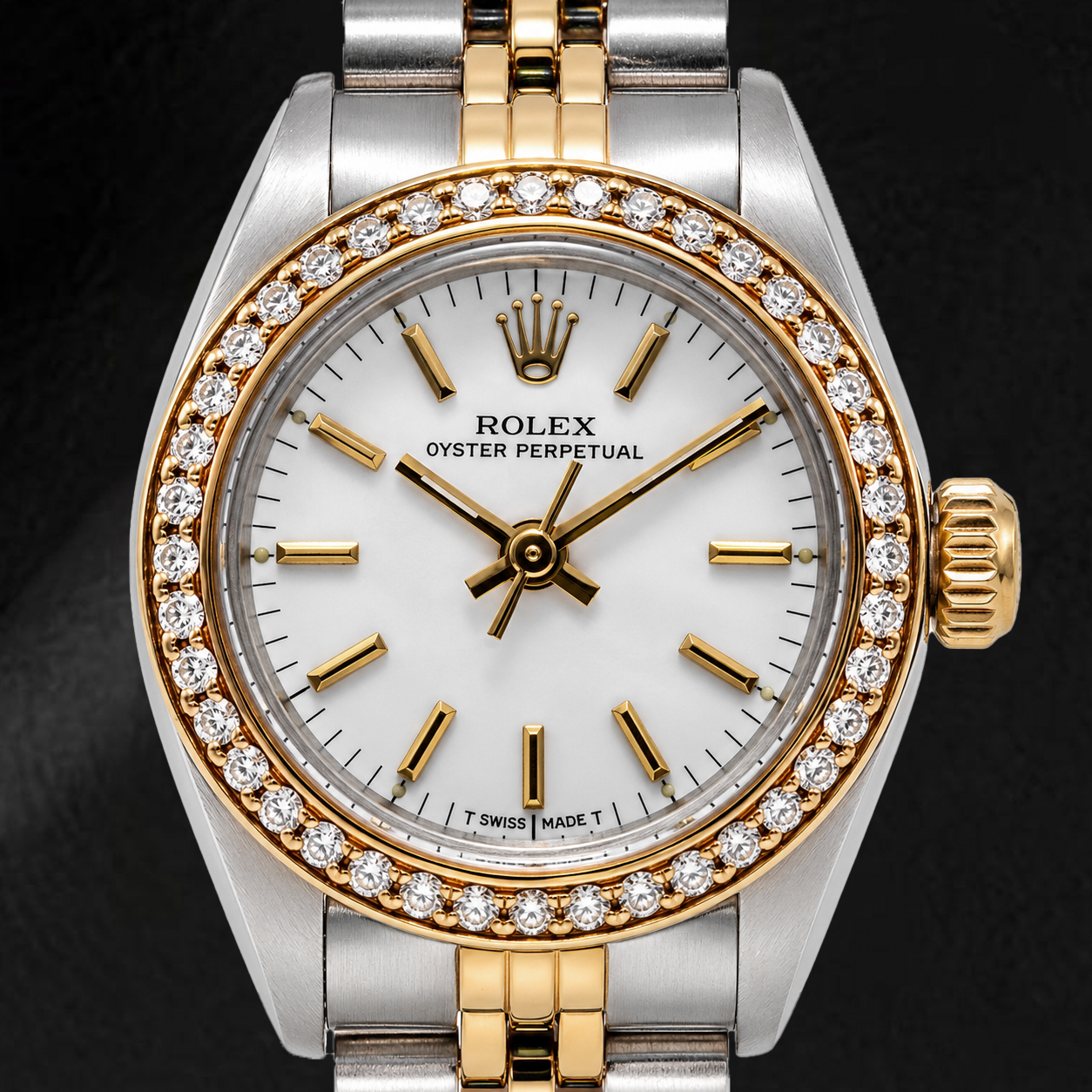 Rolex Oyster Perpetual 67193 26mm White Stick Dial Two Tone Jubilee Bracelet Watch