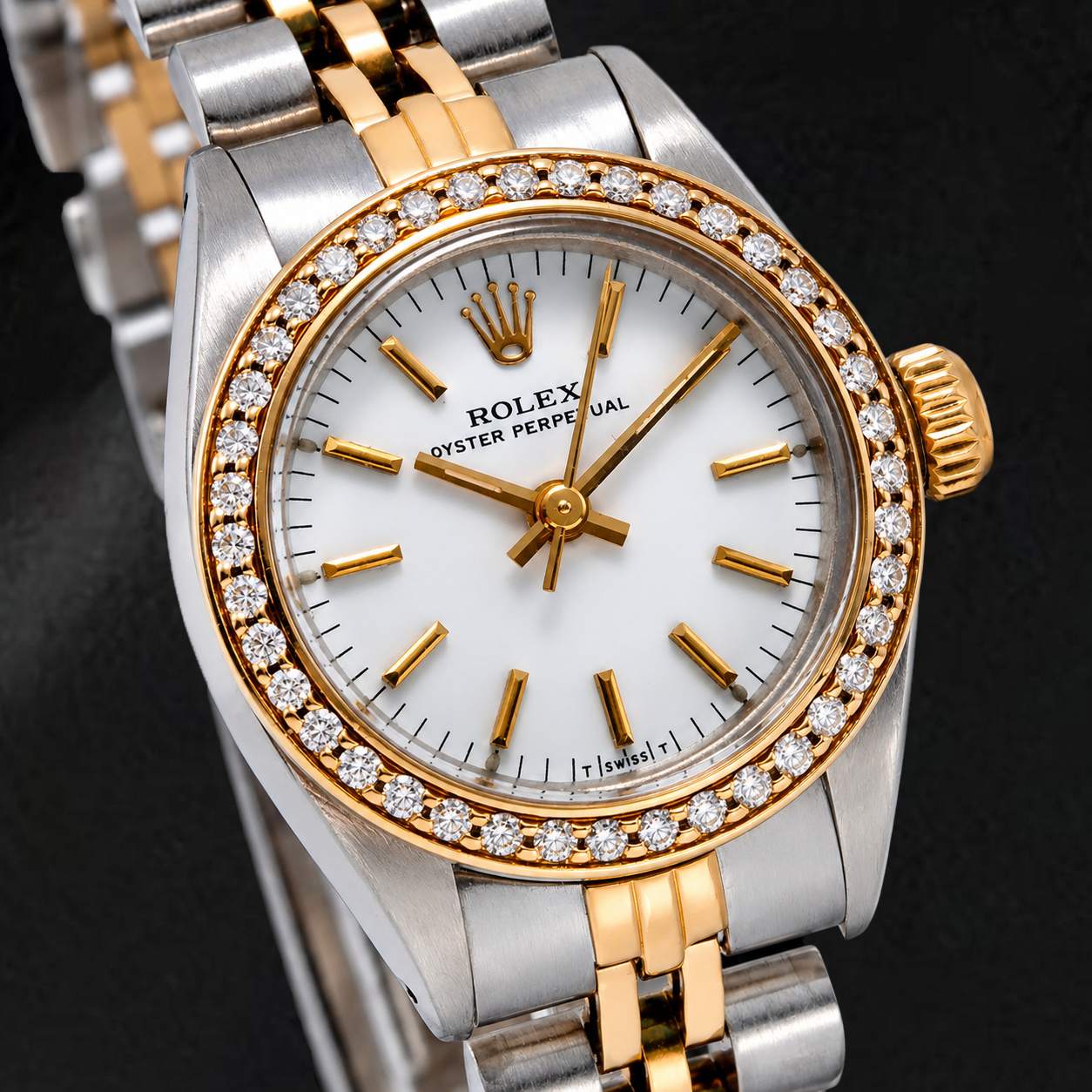 Rolex Oyster Perpetual 67193 26mm White Stick Dial Two Tone Jubilee Bracelet Watch