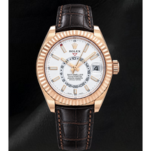 Rolex Sky Dweller 326135 42mm White Dial Rose Gold and Brown Leather Strap Watch