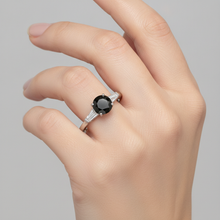 Natural Black Diamond Ring 3.6 Carat Genuine Round Baguette Three Stone 14K White Gold