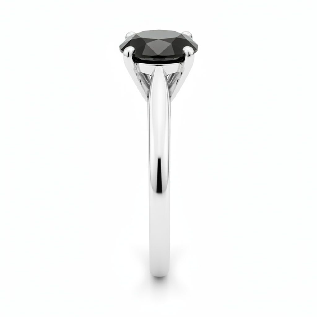 Black Diamond New York 3.5 Carat Real Round Solitaire Cathedral Ring 14K White Gold