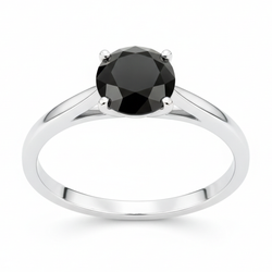 Black Diamond New York 3.5 Carat Real Round Solitaire Cathedral Ring 14K White Gold