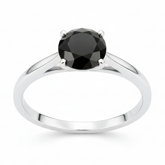 Black Diamond New York 3.5 Carat Real Round Solitaire Cathedral Ring 14K White Gold
