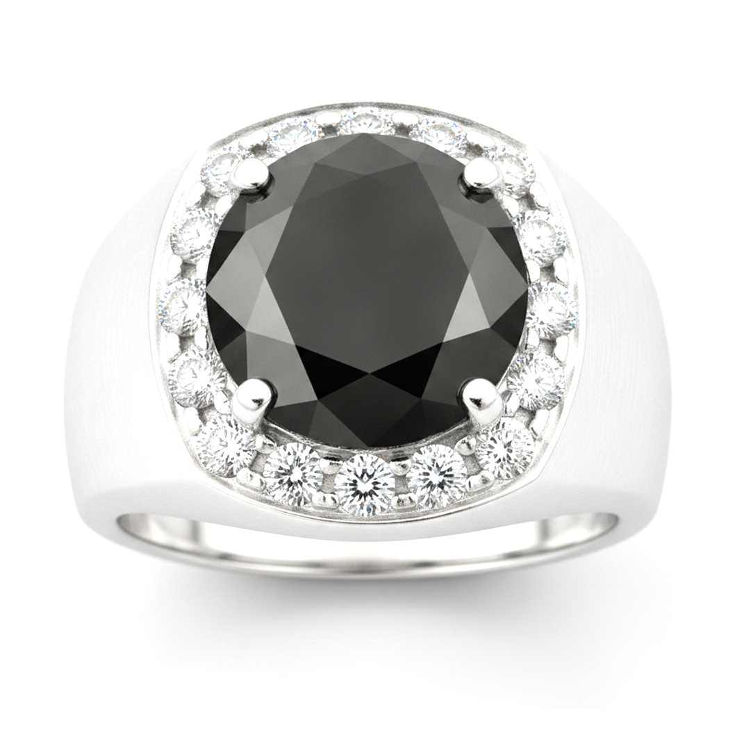 Black Diamond Marriage Ring 6.75 Carat Natural Round Halo 14K White Gold