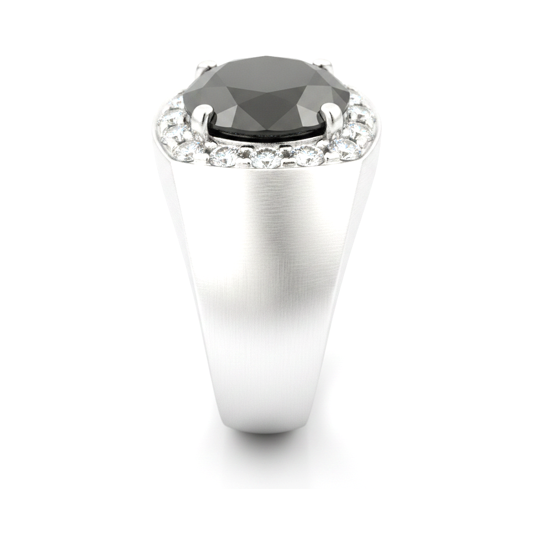 Black Diamond Marriage Ring 6.75 Carat Natural Round Halo 14K White Gold