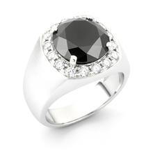 Black Diamond Marriage Ring 6.75 Carat Natural Round Halo 14K White Gold