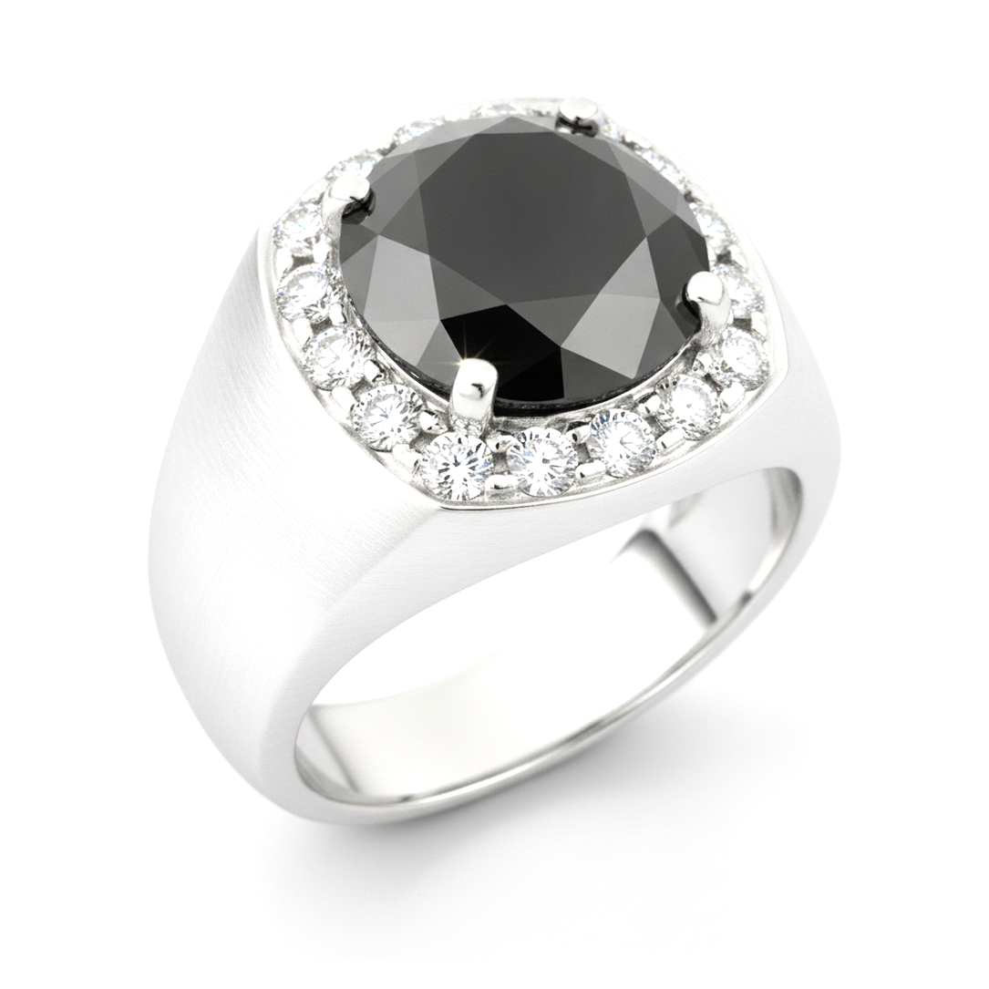 Black Diamond Marriage Ring 6.75 Carat Natural Round Halo 14K White Gold