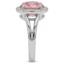 Padparadscha Ring 4.3 Carat Lab Grown Round Sapphire Halo 14K White Gold