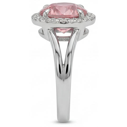 Padparadscha Ring 4.3 Carat Lab Grown Round Sapphire Halo 14K White Gold
