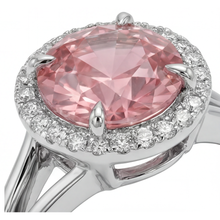 Padparadscha Ring 4.3 Carat Lab Grown Round Sapphire Halo 14K White Gold