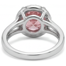 Padparadscha Ring 4.3 Carat Lab Grown Round Sapphire Halo 14K White Gold