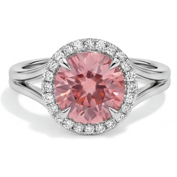 Padparadscha Ring 4.3 Carat Lab Grown Round Sapphire Halo 14K White Gold