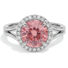Padparadscha Ring 4.3 Carat Lab Grown Round Sapphire Halo 14K White Gold