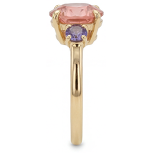 Antique Padparadscha Sapphire Ring 4.8 Carat Lab Grown Round Three Stone 14K Yellow Gold
