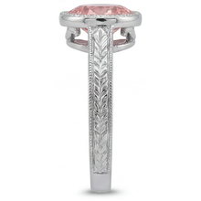 Padparadscha Ring 4 Carat Lab Grown Round Sapphire Bezel Solitaire 14K White Gold