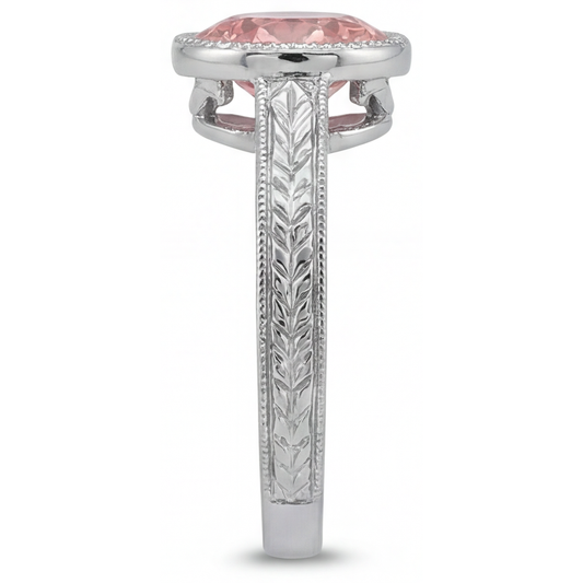 Padparadscha Ring 4 Carat Lab Grown Round Sapphire Bezel Solitaire 14K White Gold