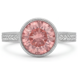 Padparadscha Ring 4 Carat Lab Grown Round Sapphire Bezel Solitaire 14K White Gold