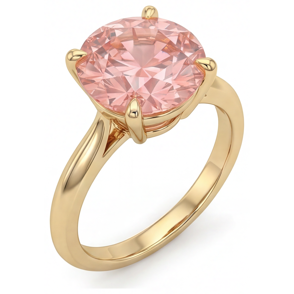 Padparadscha Sapphire Ring 4 Carat Lab Grown Round Solitaire 14K Yellow Gold