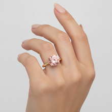 Padparadscha Sapphire Ring 4 Carat Lab Grown Round Solitaire 14K Yellow Gold