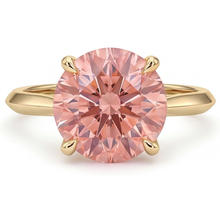Padparadscha Sapphire Ring 4 Carat Lab Grown Round Solitaire 14K Yellow Gold